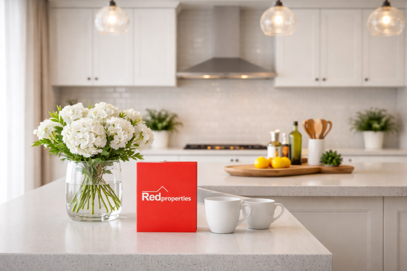 kitchen worktop with flowers